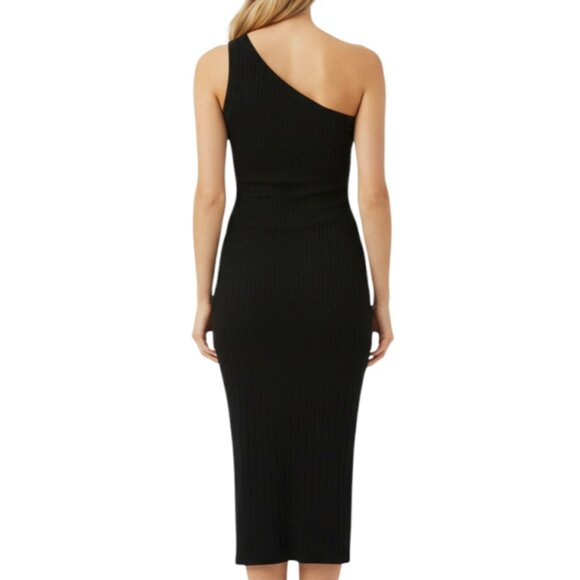 Banana Republic One-Shoulder Ribbed Cotton Midi Dress Black M NWT - Picture 2 of 10